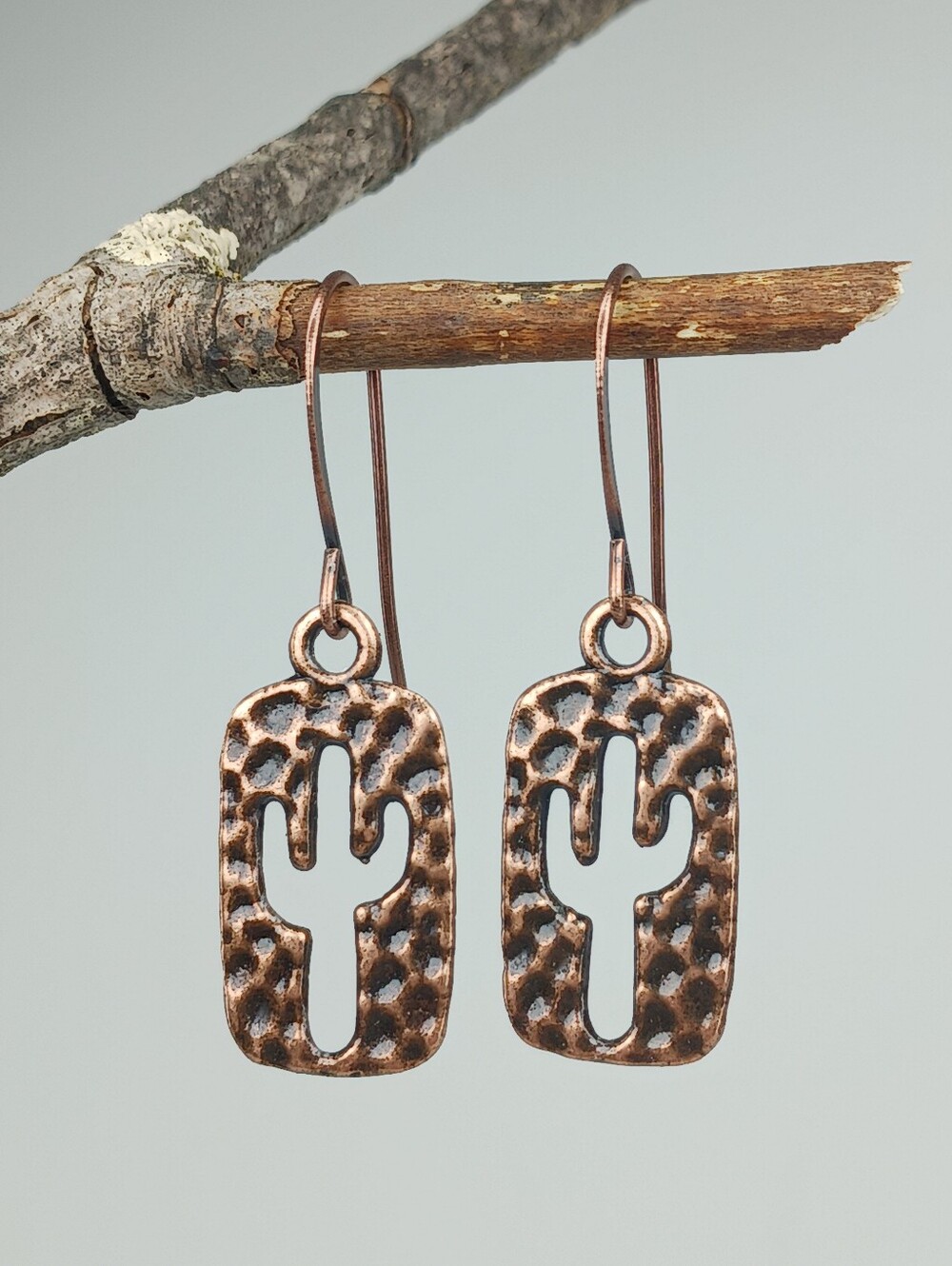 Hammered Copper Cactus Earrings Southwest Desert Hand Crafted - Picture 2 of 6